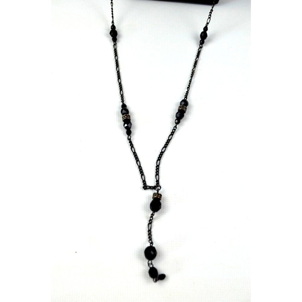 Black Tone Beaded Necklace with Black Faceted Beads 34.5"